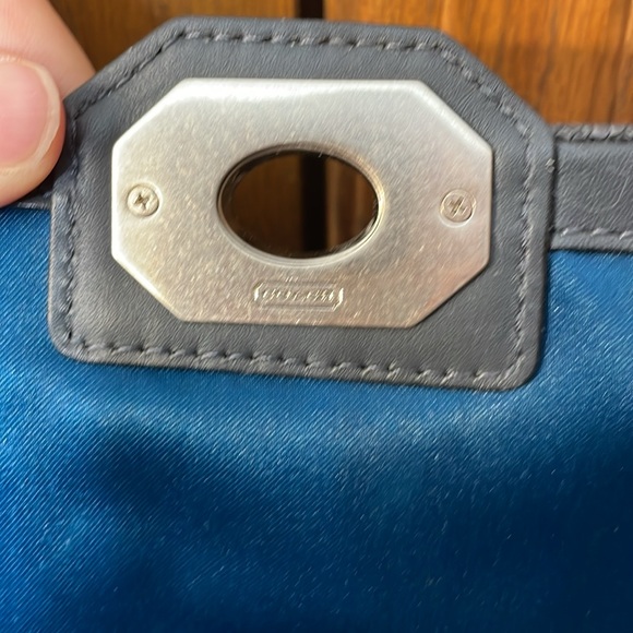 COACH UEC Vintage Blue Clutch or Shoulder Bag Ruched Leather Trim - Picture 12 of 16